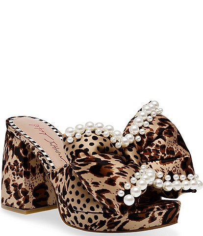 Betsey Johnson Maccie Pearl Embellished Leopard Print Dress Mules