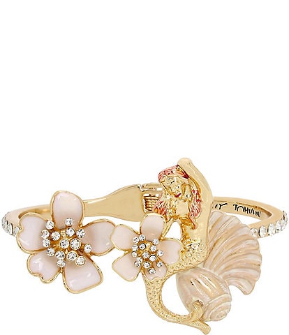 Betsey Johnson Mermaid Crystal Shell and Flowers Bangle Bracelet