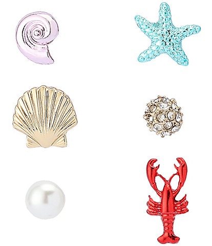 Betsey Johnson Mermaid Jewels Lobster & Seashell Stud Earring Set