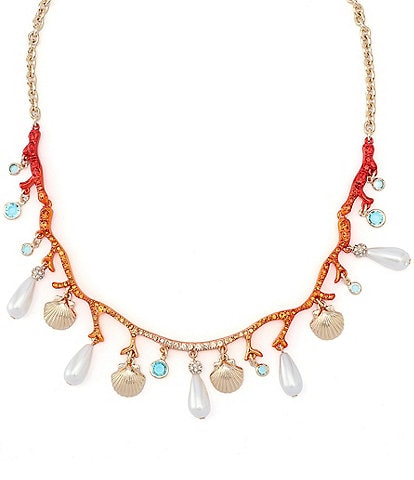 Betsey Johnson Mermaid Jewels Seashell Pearl Coral Bib Collar Necklace
