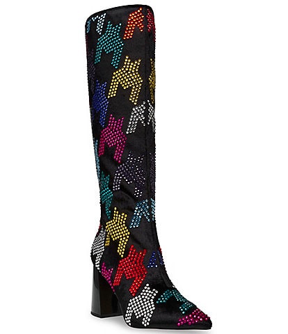 Betsey Johnson Naomy Rainbow Houndstooth Rhinestone Tall Boots