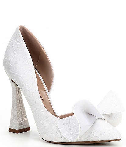 Betsey Johnson Nobble Bow Glitter Bridal Pointed Toe Pumps