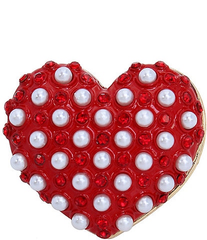 Betsey Johnson Crystal Pearl and Rhinestone Heart Cocktail Ring