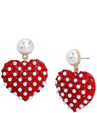 Betsey Johnson Crystal Pearl and Rhinestone Heart Drop Earrings