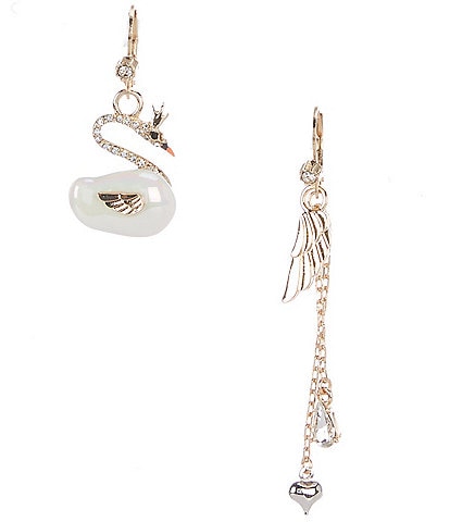 Betsey Johnson Pearl Critters Swan & Wing Mismatch Earrings