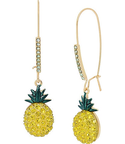 Betsey Johnson Pineapple Rhinestone Dangle Drop Earrings