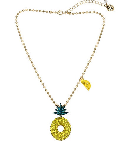 Betsey Johnson Pineapple Rhinestone Short Pendant Necklace