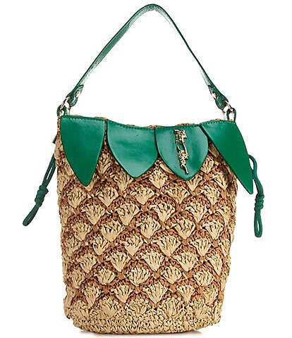 Betsey Johnson Pineapple Straw Drawstring Bucket Bag