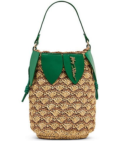 Betsey Johnson Pineapple Straw Drawstring Bucket Bag