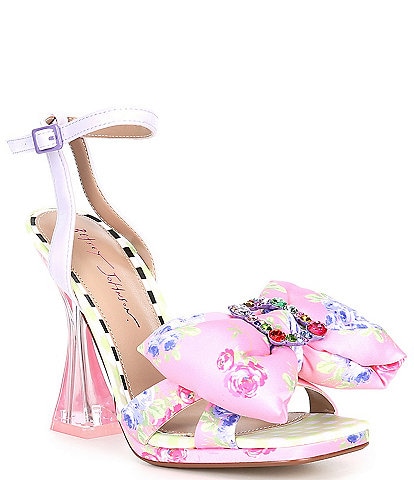 Betsey Johnson Pollie Floral Print Puffy Bow Dress Sandals
