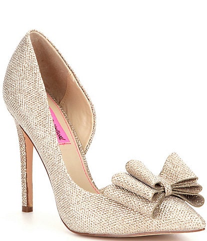 Women S Bridal Wedding Shoes Dillard Betsey Johnson Metallic Bow Detail Prince Pumps
