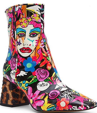 Betsey Johnson Randel Iconic Artwork Block Heel Booties