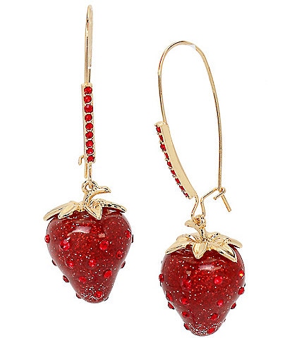 Betsey Johnson Red Crystal Strawberry Dangle Drop Earrings