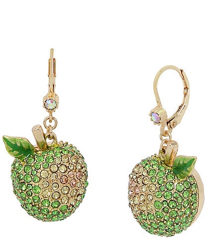 Betsey Johnson Rhinestone Apple Drop Earrings