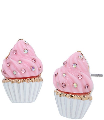 Betsey Johnson Crystal Rhinestone Cupcake Stud Earrings