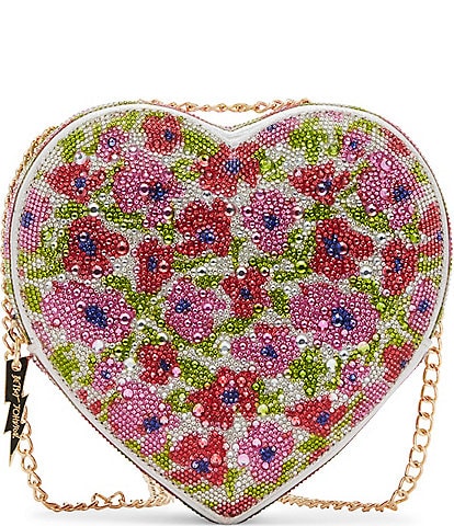 Betsey Johnson Rhinestone Floral Heart Convertible Crossbody Bag