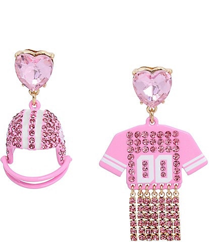 Betsey Johnson Rhinestone Football Jersey & Helmet Mismatch Drop Earrings