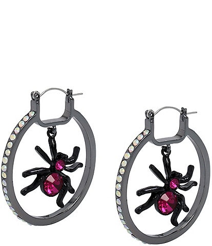 Betsey Johnson Rhinestone Spider Hoop Earrings