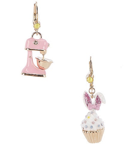 Betsey Johnson Spring Bunny Cupcake Mismatch Drop Earrings
