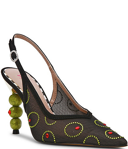 Betsey Johnson Spritz Olive Rhinestone Slingback Pumps