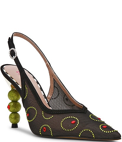 Betsey Johnson Spritz Olive Rhinestone Slingback Pumps
