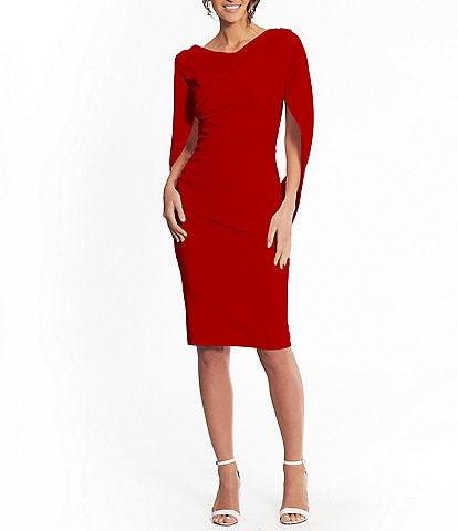 Betsy & Adam Drape Back Detail 3/4 Sleeve Ruched Front Stretch Sheath Dress