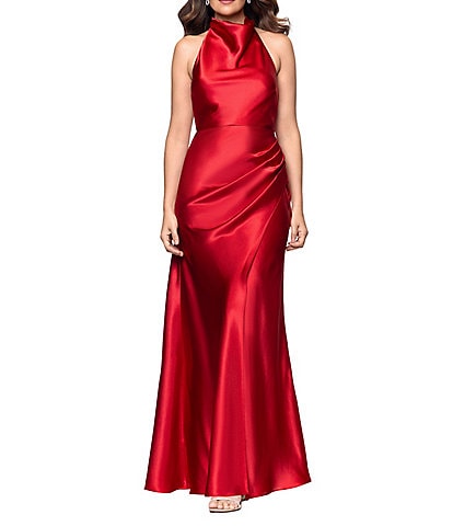 Betsy & Adam Halter Charmeuse Dress With Ruched Back