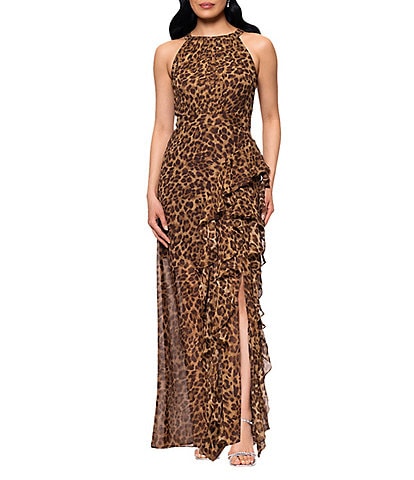 Betsy & Adam Halter Neck Leopard Print Maxi Dress