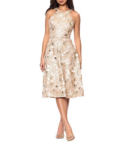 Betsy & Adam Knee Length Halter Soutache Dress