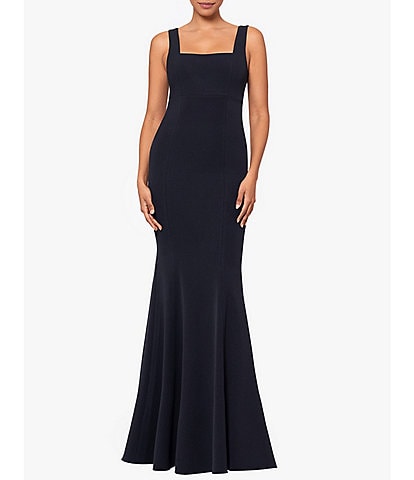 Betsy & Adam Knit Square Neck Sleeveless Mermaid Gown