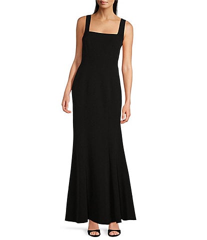 Betsy & Adam Knit Square Neck Sleeveless Mermaid Gown