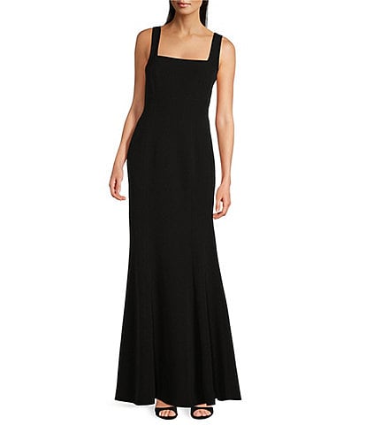 Betsy & Adam Knit Square Neck Sleeveless Mermaid Gown