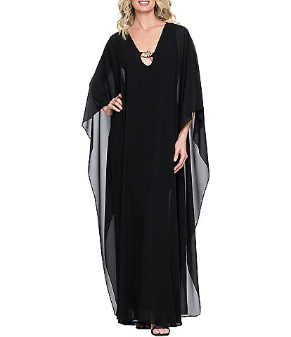 Betsy & Adam Long Sleeve Chiffon Kaftan With Hardware