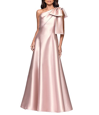 Betsy & Adam One Bow Shoulder Mikado A-Line Gown