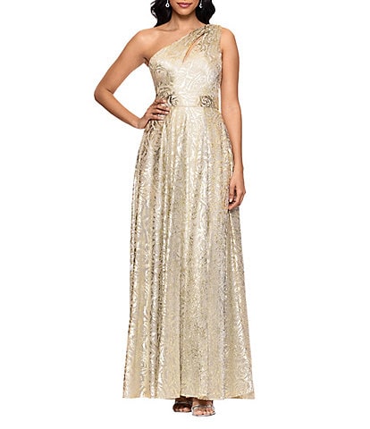 Betsy & Adam Petite Size One Shoulder Foil Flower Print Dress