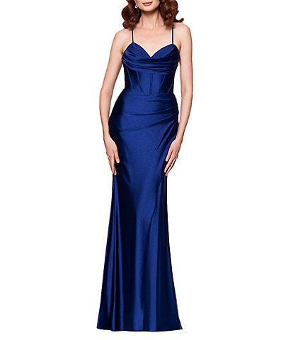 Betsy & Adam Petite Size Sateen Corset Mermaid Dress