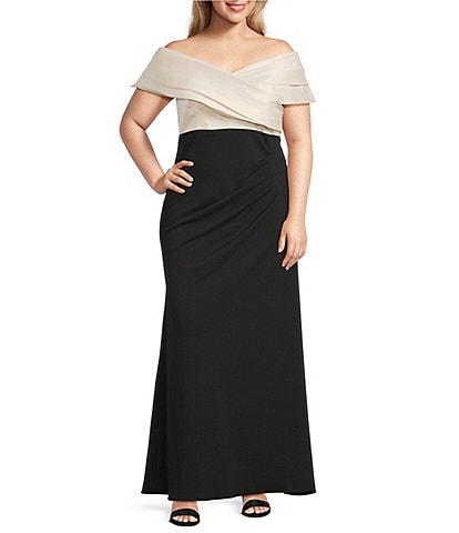 Betsy & Adam Plus Size Off-the-Shoulder Scuba Crepe Dress