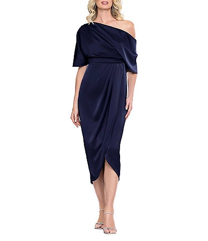 Betsy & Adam Satin One Shoulder Midi Dress