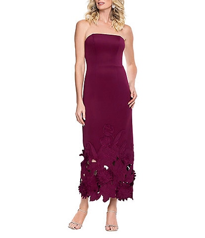 Betsy & Adam Strapless Laser Cut Maxi Dress