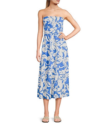 Billabong In The Sky Tropical Floral Printed Strapless Midi Dress