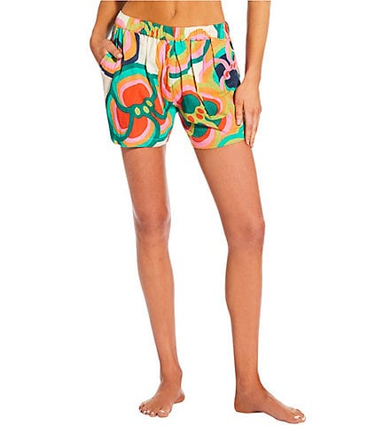 Billabong Mami Wata Sea Multi Color Floral Print Elastic Waist Swim Cover-Up Shorts