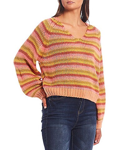 Billabong No Brainer Long Sleeve V-Neck Striped Sweater