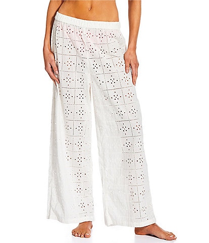 Billabong Solid Eyelet Texture Elastic Waist Wide Leg Swim Cover-Up Pants