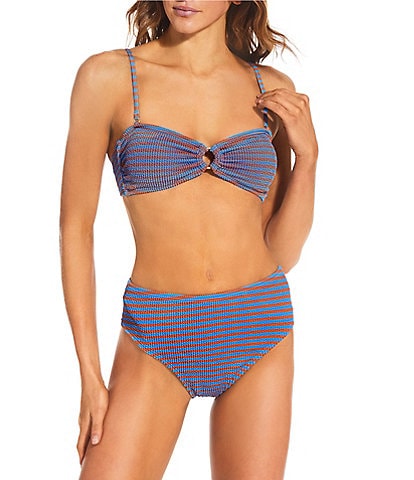 Billabong Summer Hi Stripe Texture Sweetheart Neck Bandeau Swim Top & High Waist Swim Bottom