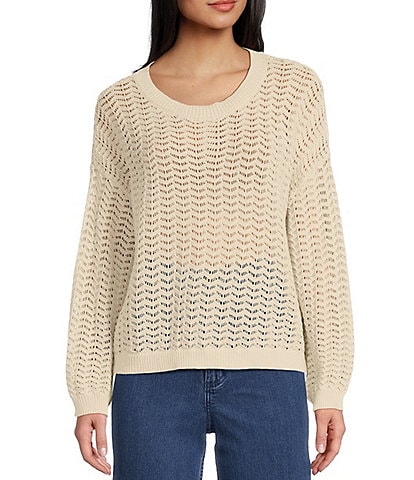 Billabong Sunlit Long Sleeve Chevron Patterned Crochet Sweater