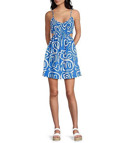 Billabong True Desire Sleeveless Printed Cutout Mini Dress