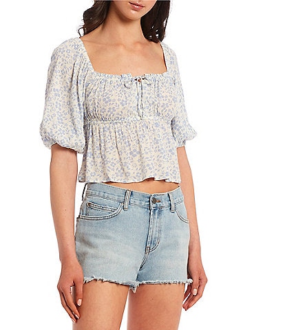 Billabong You Wish 2 Square Neck Puff Sleeve Pull-On Top