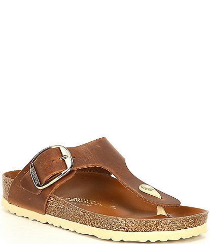 Birkenstock Women's Gizeh Big Buckle Detail Oiled Leather Thong Sandals