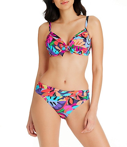 Jessica Simpson Carnival In Rio Printed V-Neck Cut-Out Crop Swim Top &  Placement Reversible Cheeky Swim Bottom
