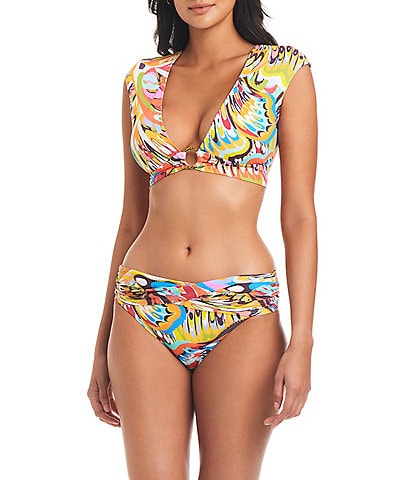 Next by Athena Good Karma Just Right Solid Crinkle Textured Scoop Neck  Sports Bra Swim Top & Never Tight High Leg Bottom